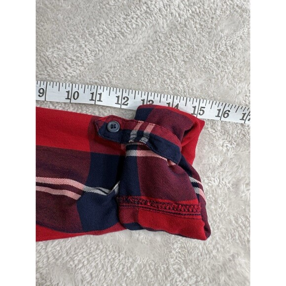 Woolrich Women's Medium Red Plaid Rayon Button Shirt Roll Tab Sleeve Casual - Picture 12 of 12